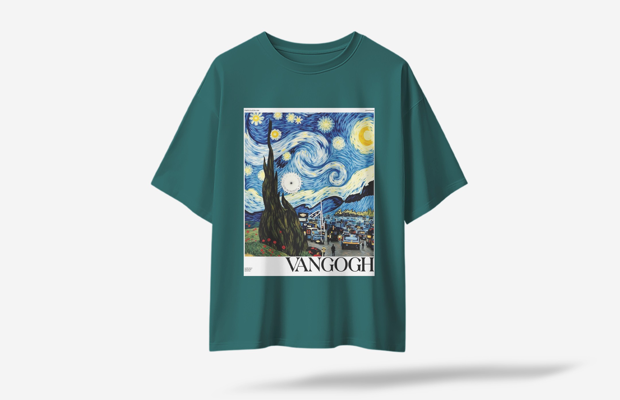 Van Gogh Oversized T-Shirt - Koyu Yeşil