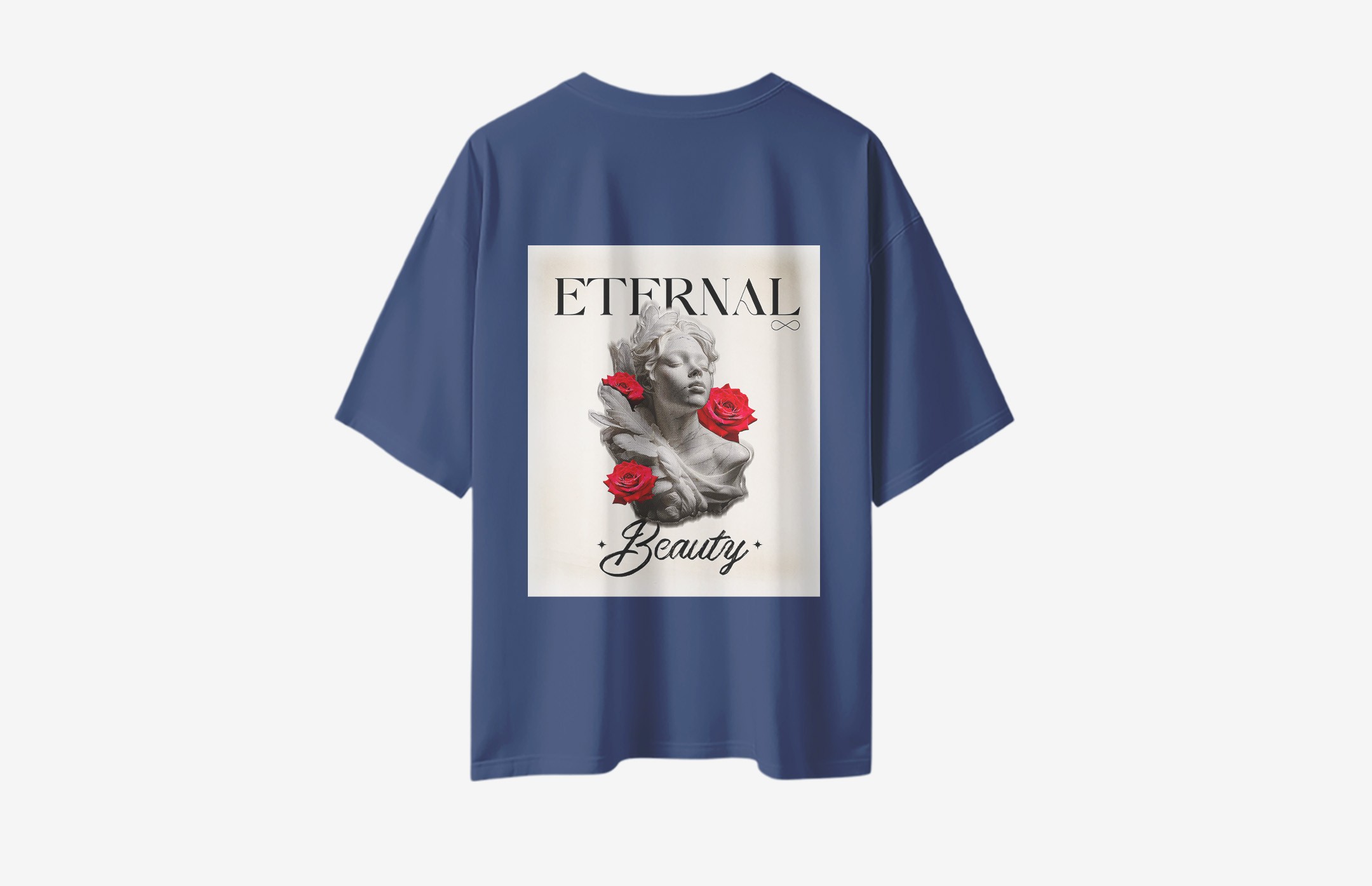 Eternal Beauty Sırt Baskılı Oversized T-Shirt - Lacivert