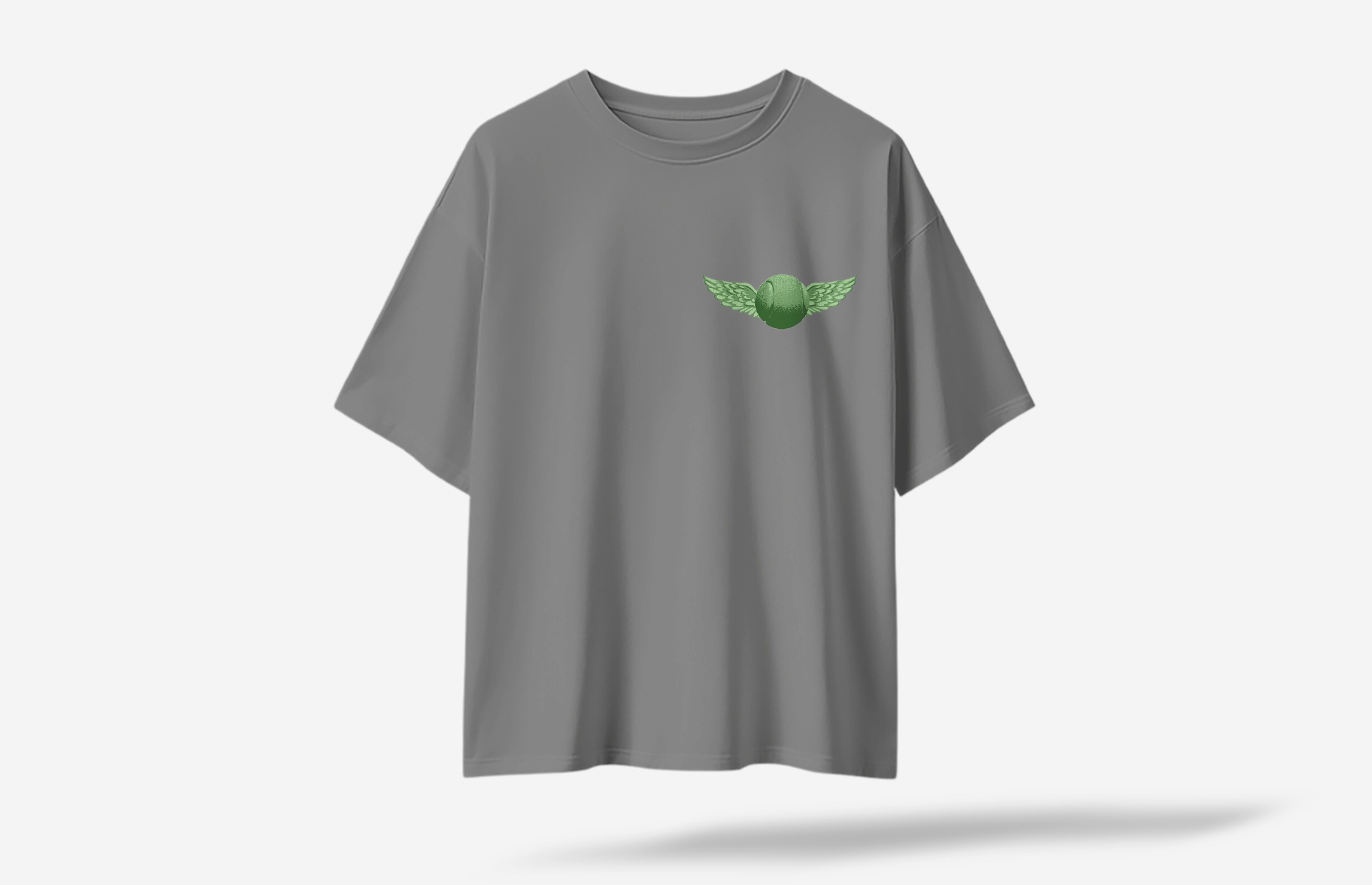 Angel Tennis Academy Minimal Ön Baskılı Oversized T-Shirt - Gri