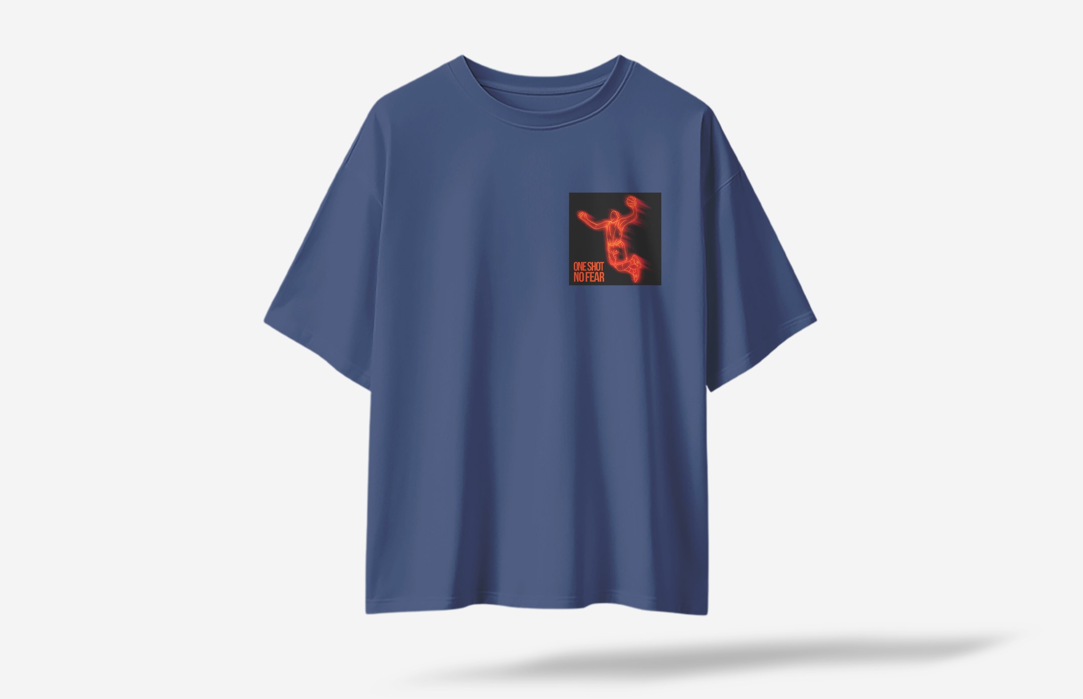One Shot No Fear Minimal Ön Baskılı Oversized T-Shirt - Lacivert