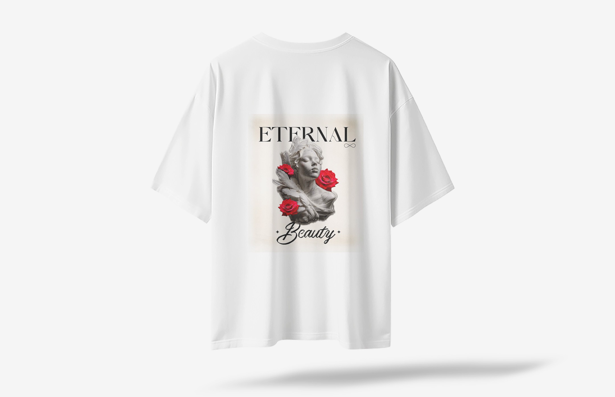 Eternal Beauty Sırt Baskılı Oversized T-Shirt - Beyaz