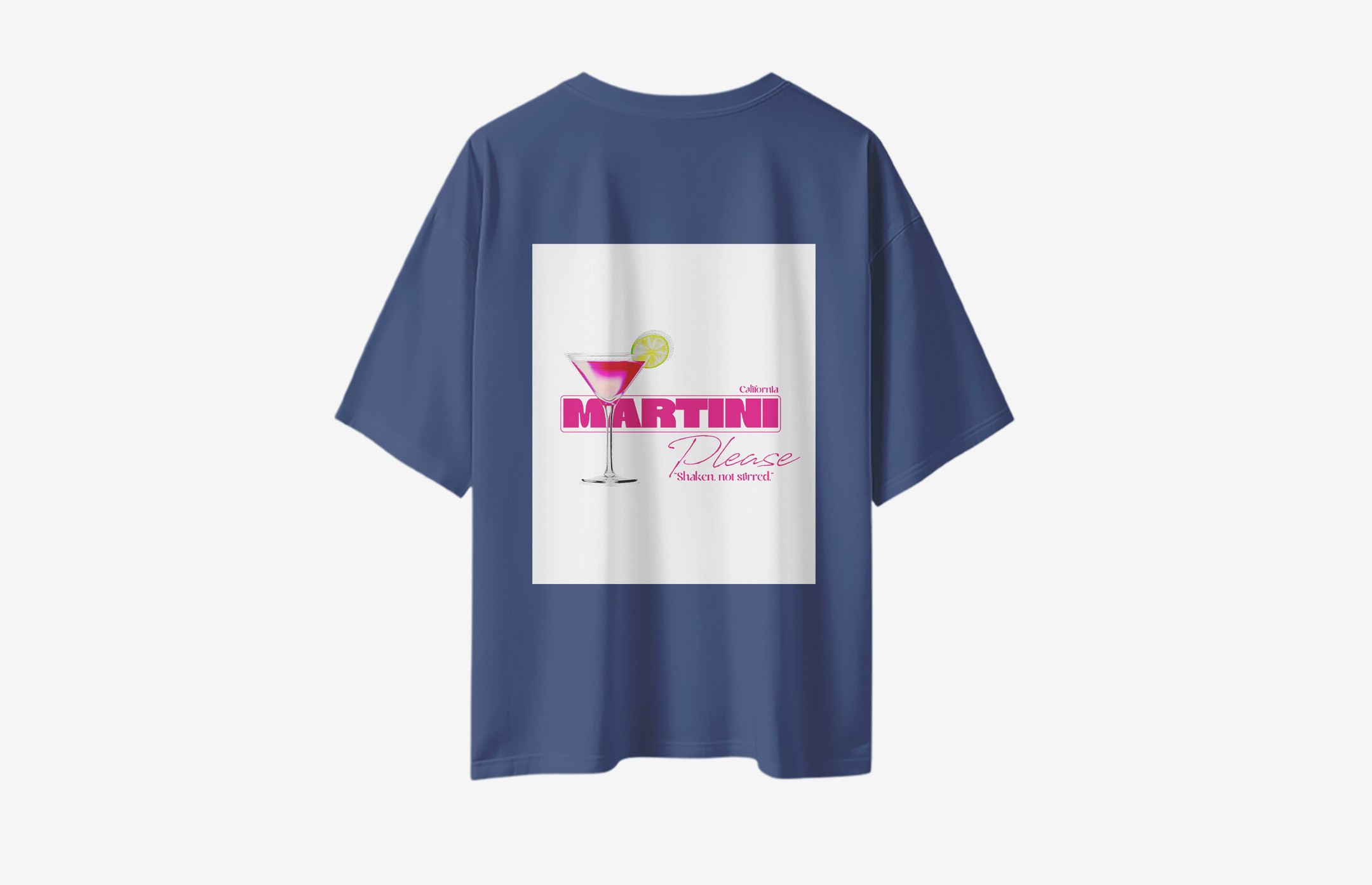 Martini Please Sırt Baskılı Oversized T-Shirt - Lacivert