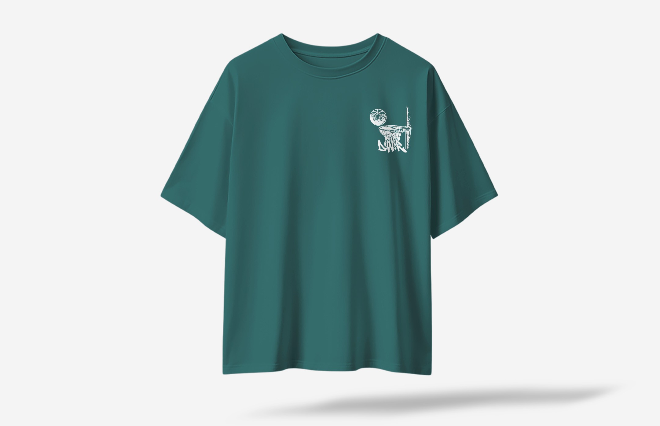 Defense Wins Respect Minimal Ön Baskılı Oversized T-Shirt - Koyu Yeşil