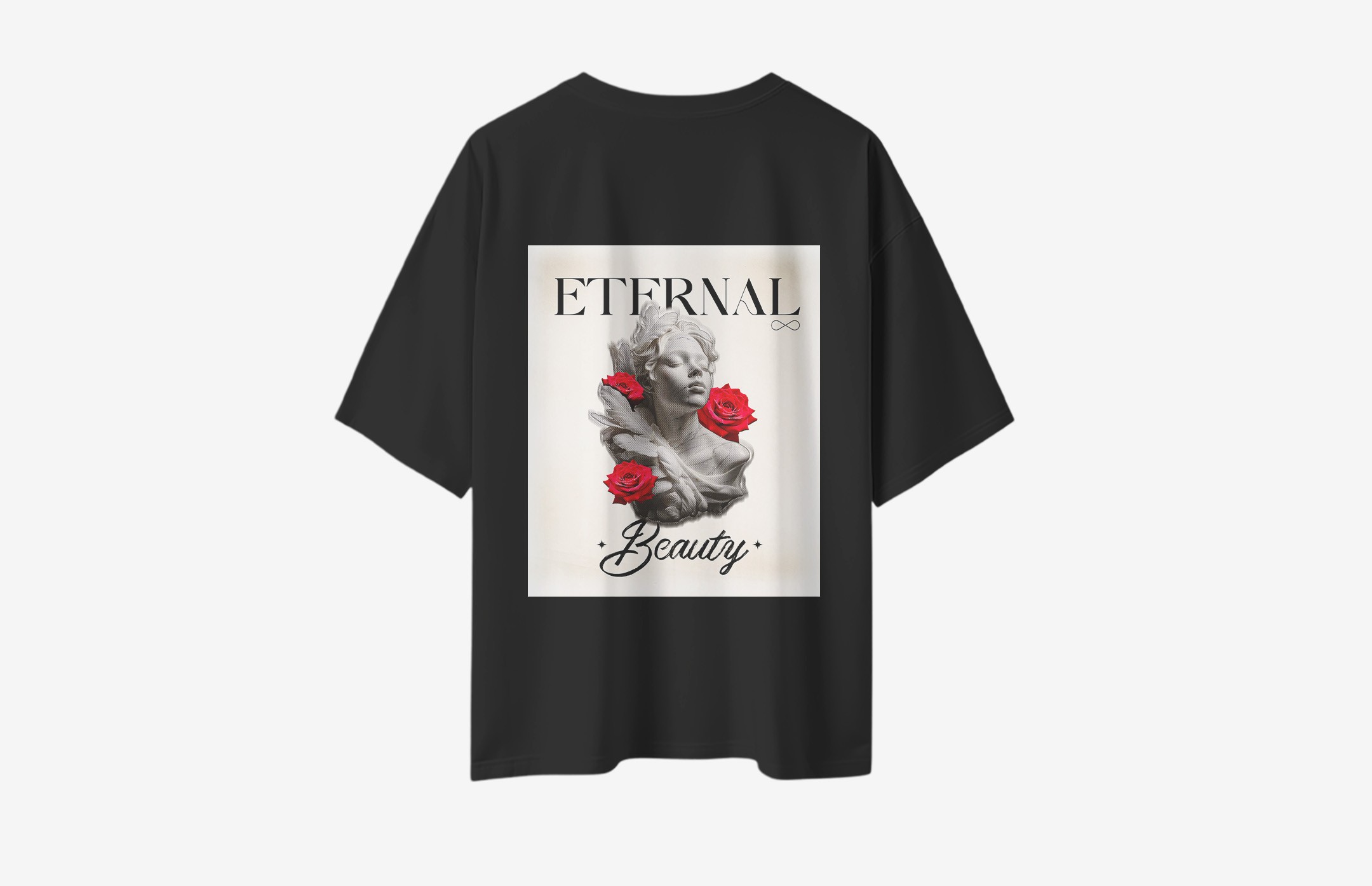 Eternal Beauty Sırt Baskılı Oversized T-Shirt - Siyah