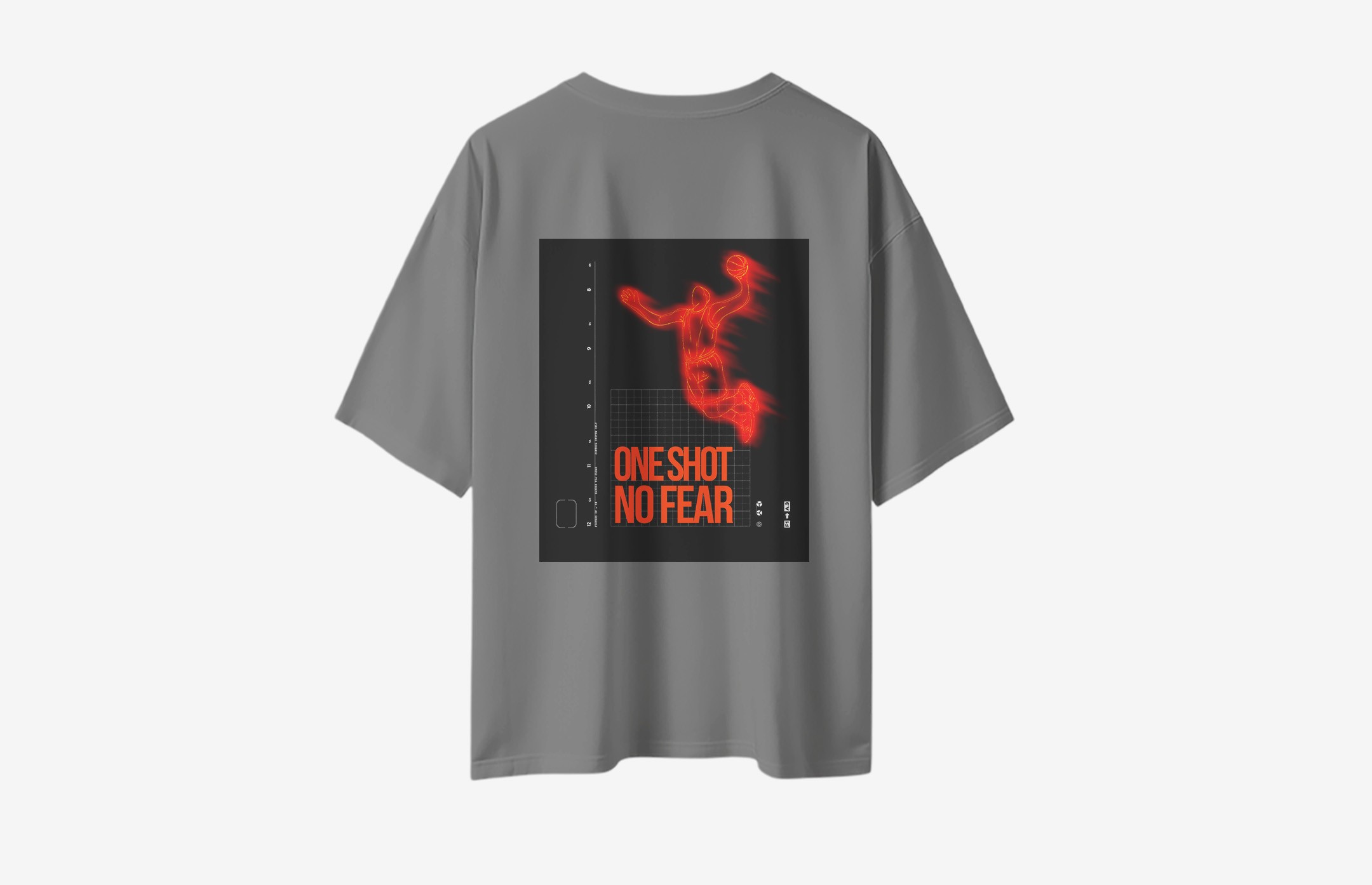 One Shot No Fear Sırt Baskılı Oversized T-Shirt - Gri