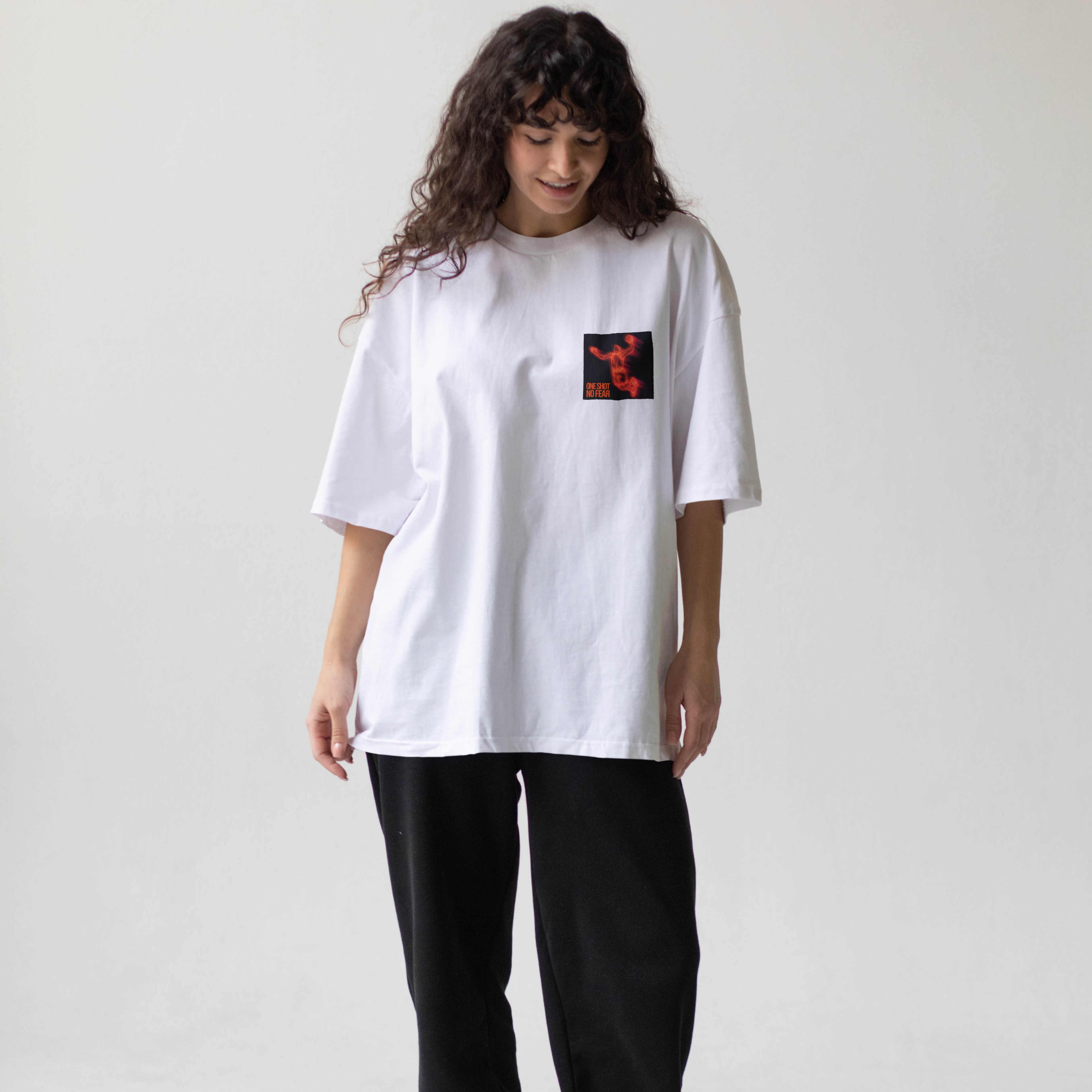 One Shot No Fear Minimal Ön Baskılı Oversized T-Shirt