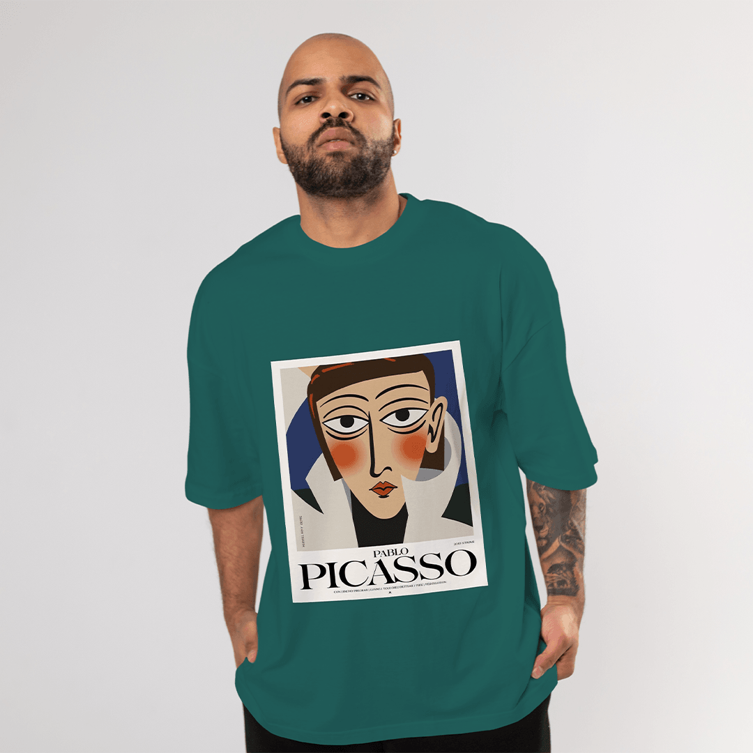 Picasso Oversized T-Shirt - Koyu Yeşil