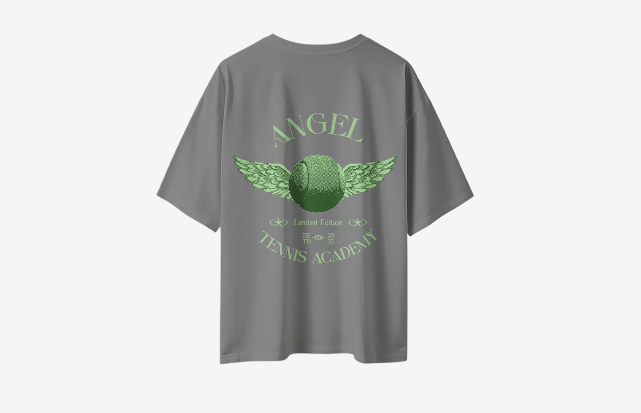 Angel Tennis Academy Sırt Baskılı Oversized T-Shirt - Gri