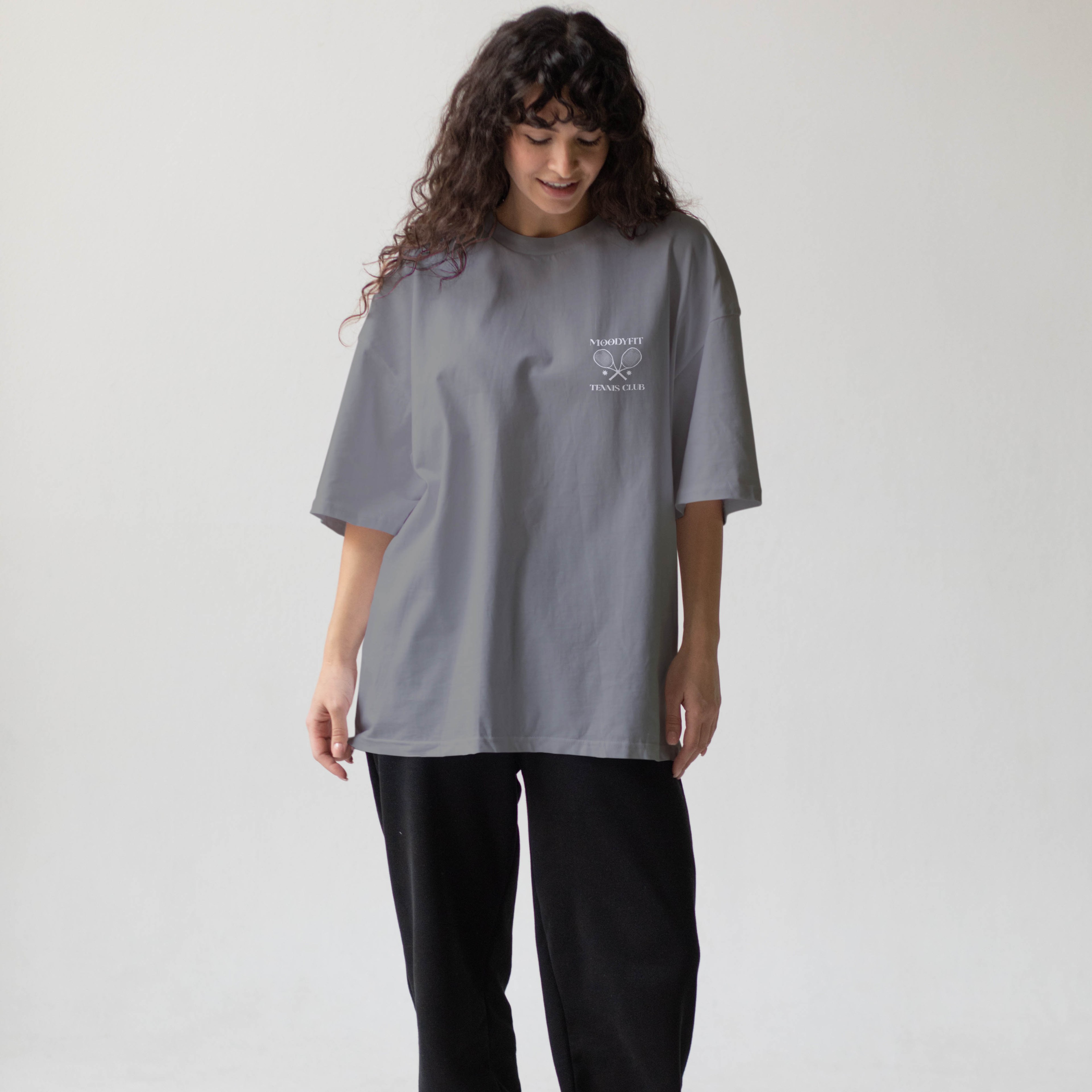 Moodyfit Tennis Club Minimal Ön Baskılı Oversized T-Shirt