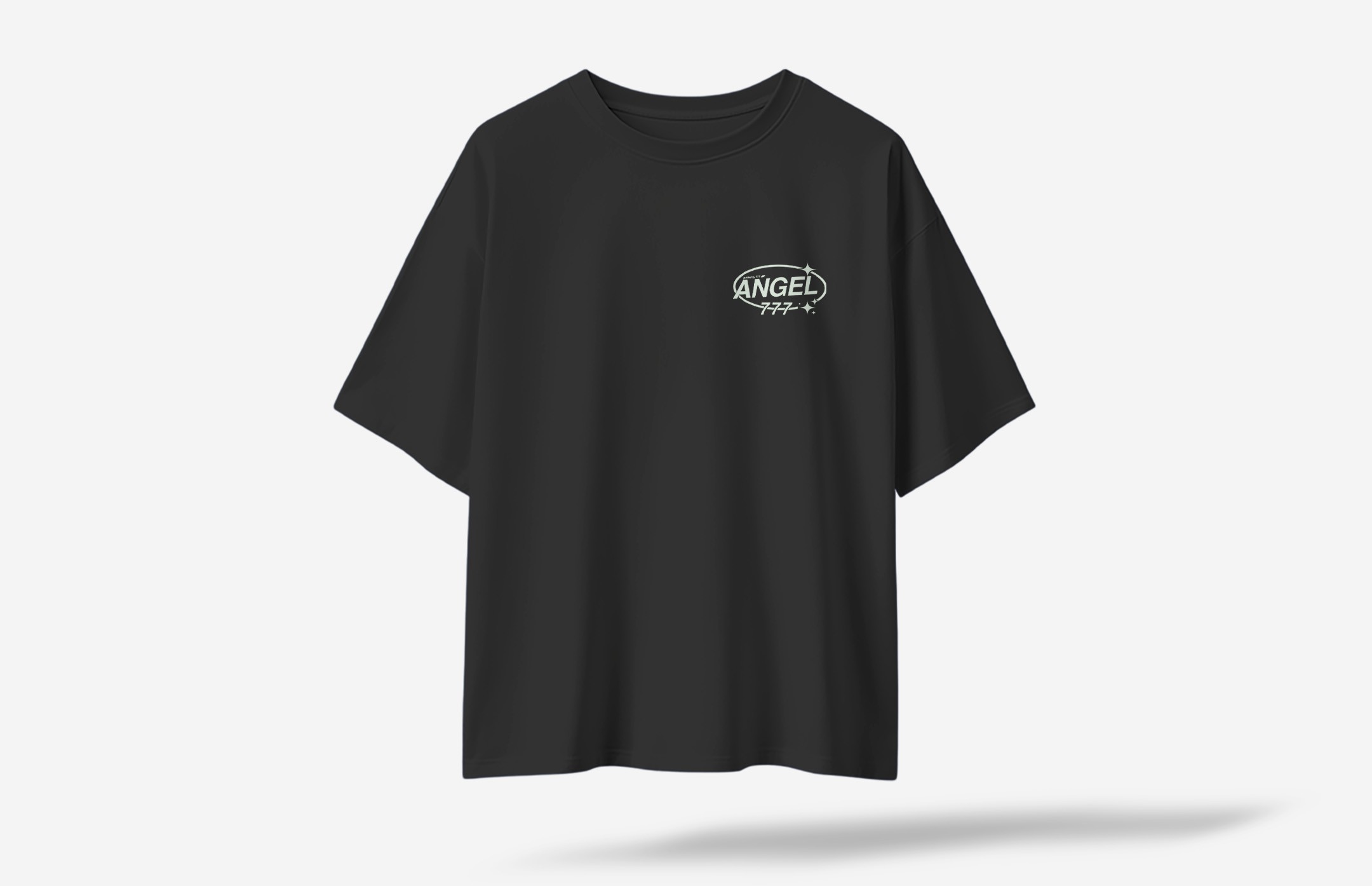 Angel Minimal Ön Baskılı Oversized T-Shirt - Siyah