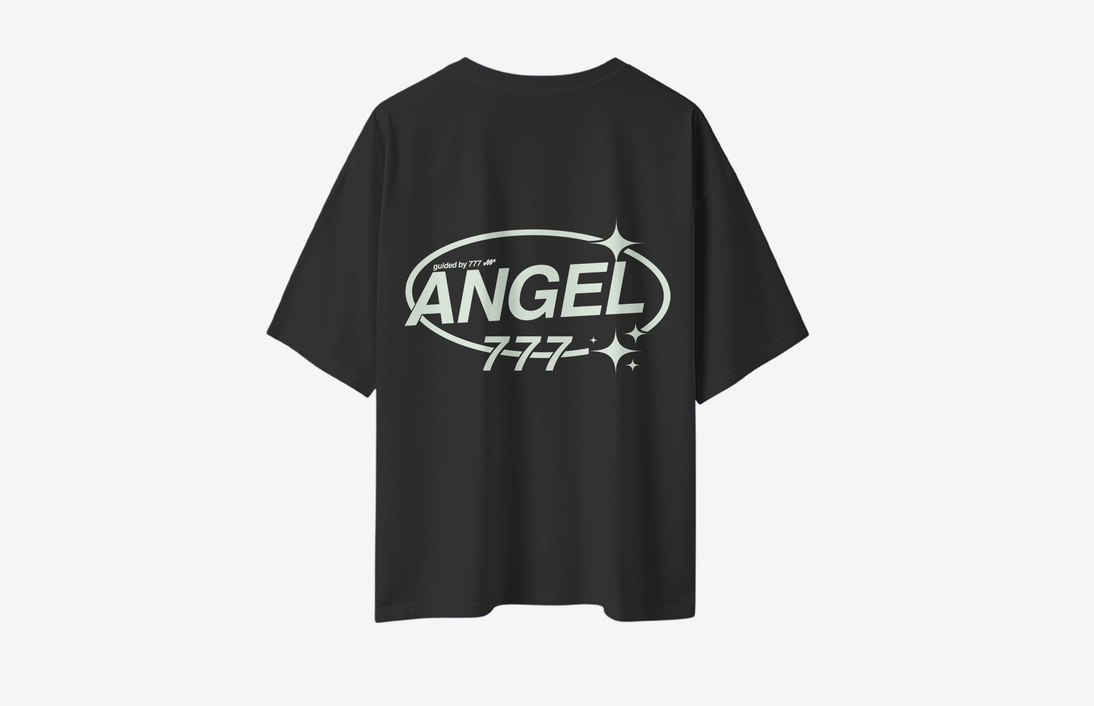 Angel Minimal Sırt Baskılı Oversized T-Shirt - Siyah