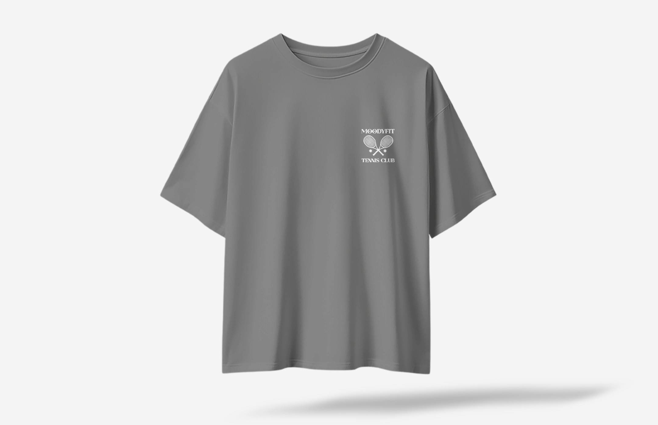 Moodyfit Tennis Club Minimal Ön Baskılı Oversized T-Shirt - Gri
