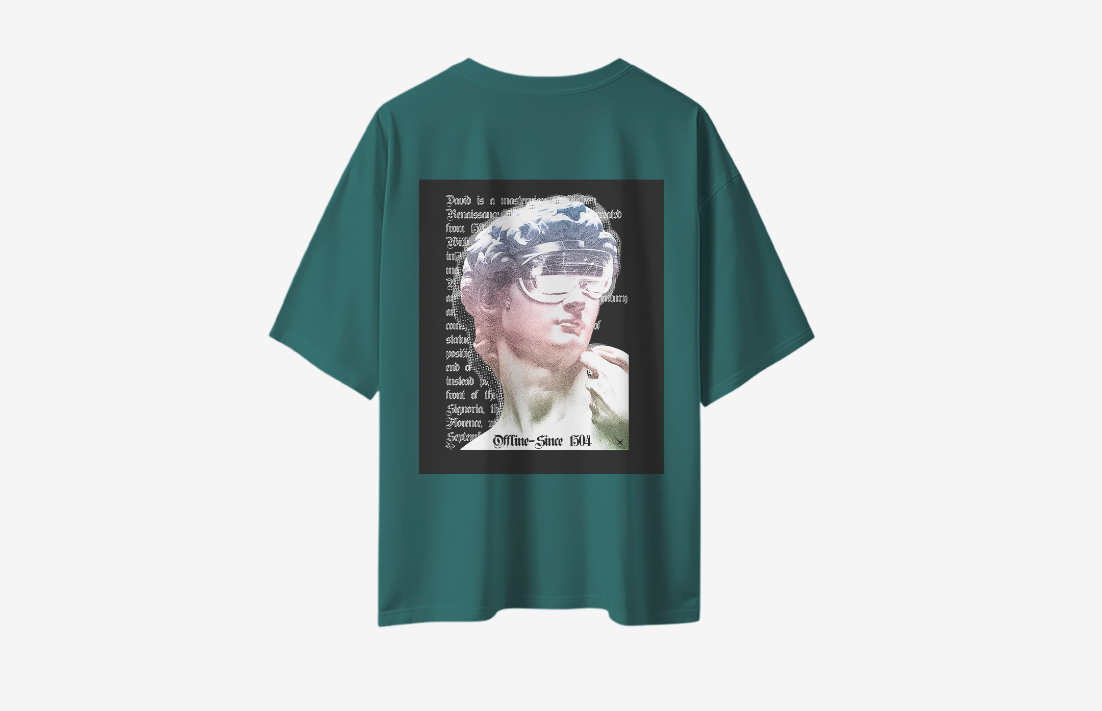 David VR Sırt Baskılı Oversized T-Shirt - Koyu Yeşil