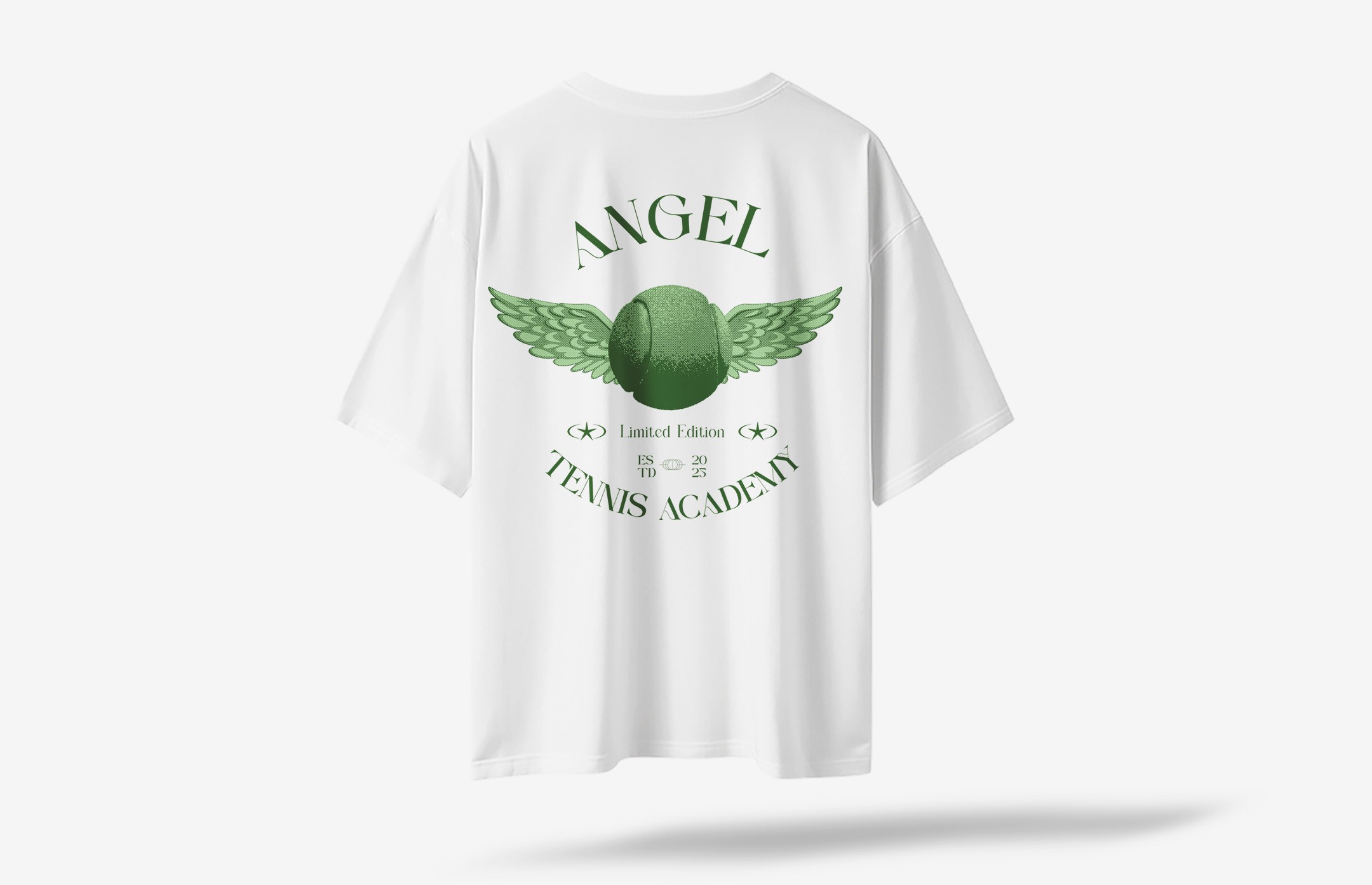 Angel Tennis Academy Sırt Baskılı Oversized T-Shirt - Beyaz