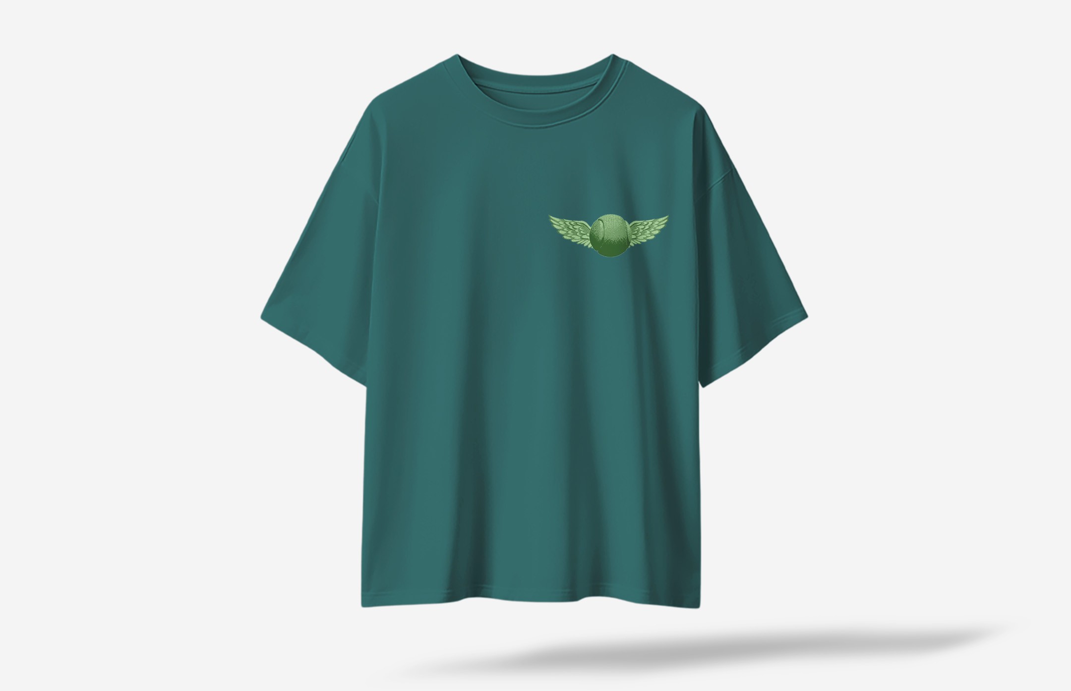 Angel Tennis Academy Minimal Ön Baskılı Oversized T-Shirt - Koyu Yeşil