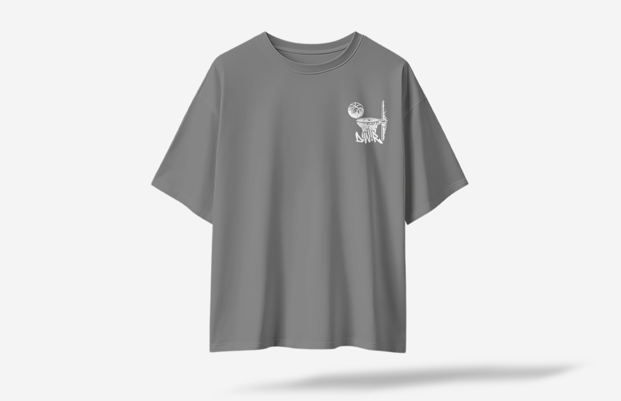 Defense Wins Respect Minimal Ön Baskılı Oversized T-Shirt - Gri