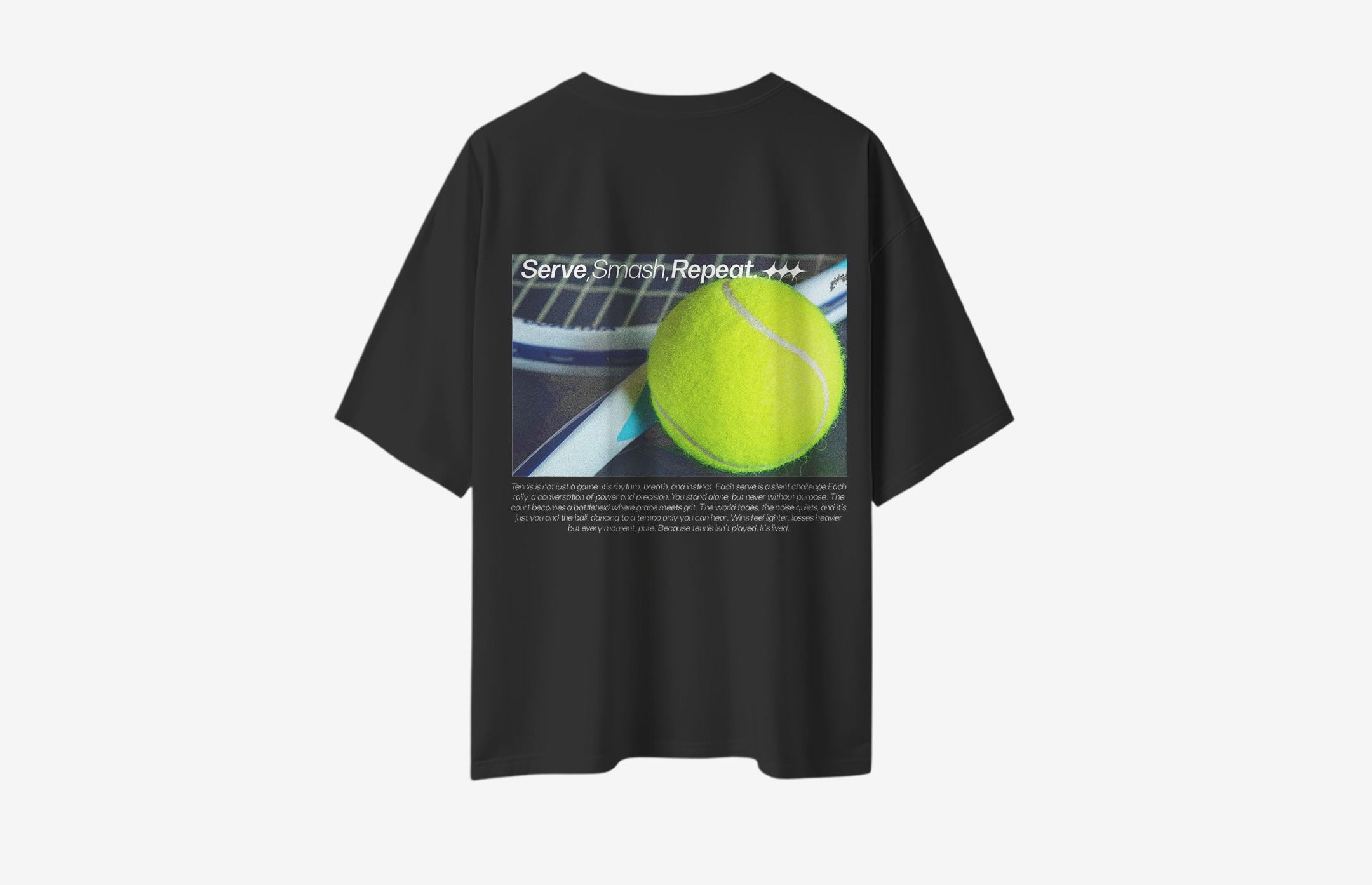 Moodyfit Tennis Club Sırt Baskılı Oversized T-Shirt - Siyah