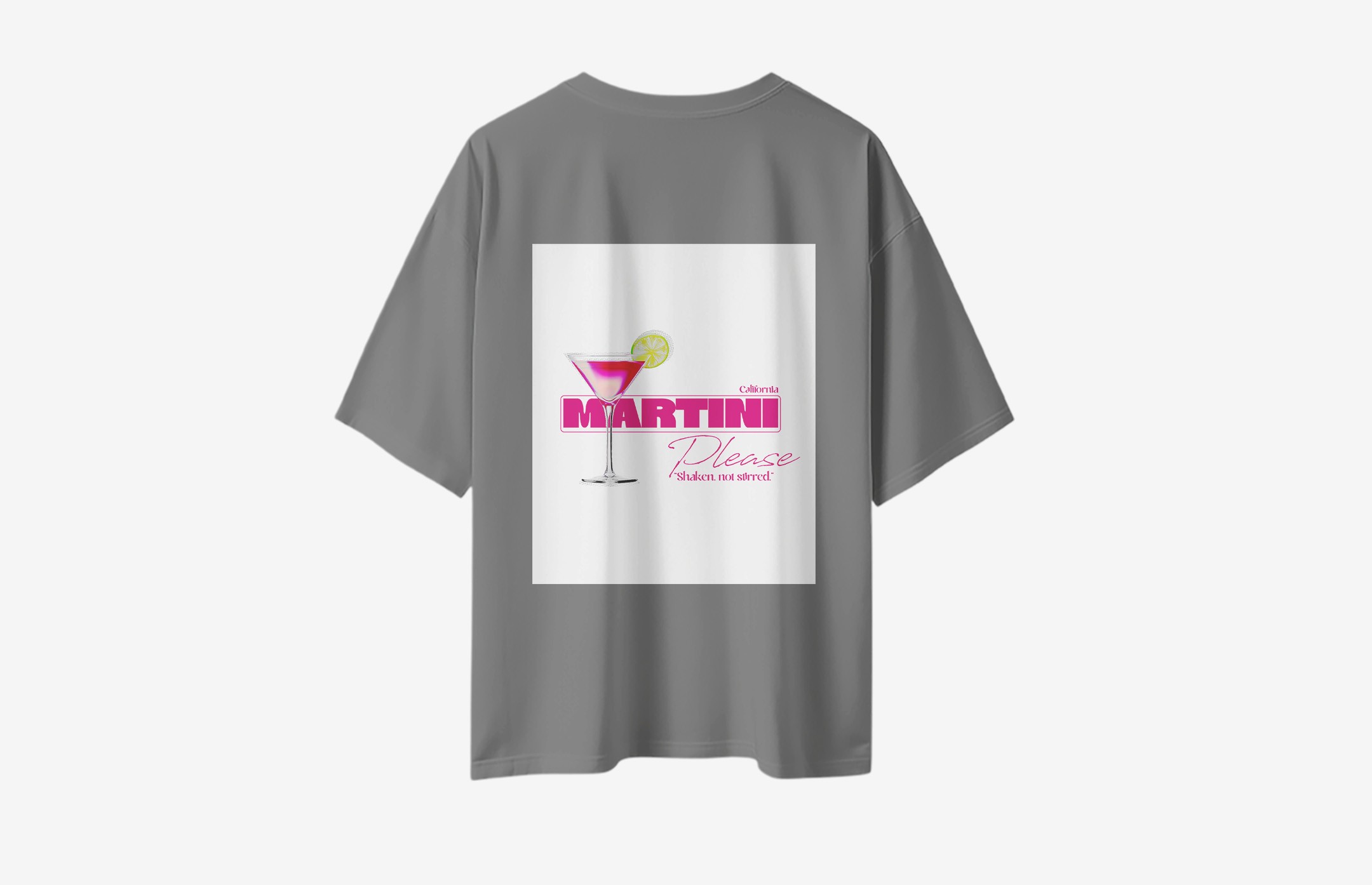 Martini Please Sırt Baskılı Oversized T-Shirt - Gri