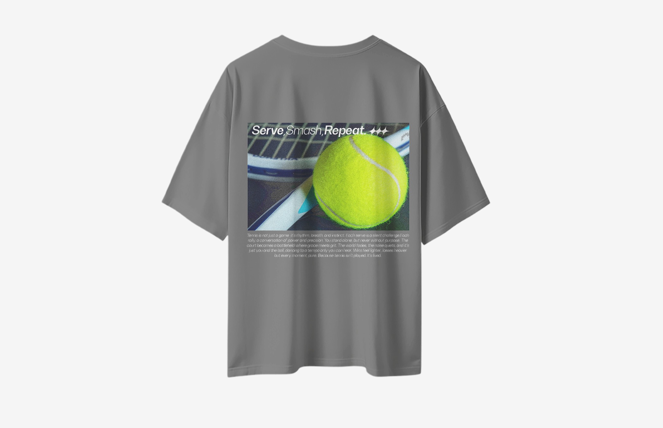 Moodyfit Tennis Club Sırt Baskılı Oversized T-Shirt - Gri