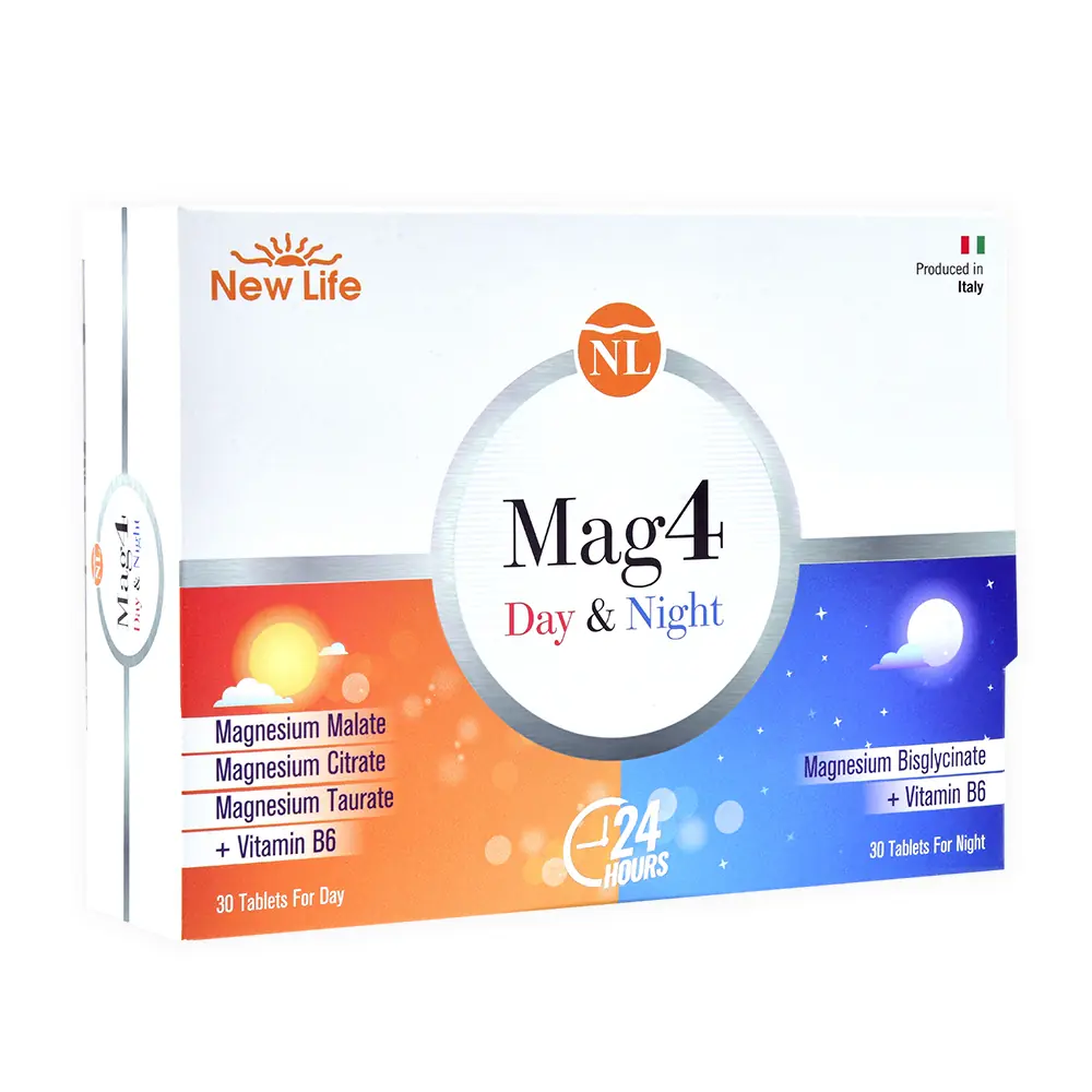 New Life Mag 4 Day Night Magnezyum B6 Gündüz Gece 60 Tablet kutu ve ambalaj