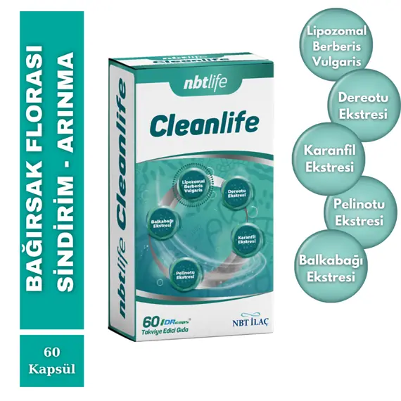 NBT Life Cleanlife Kapsül Kadın Tuzluğu Pelinotu Balkabağı Takviyesi 60 Kapsül kutu ve ambalaj