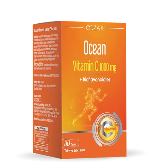 Orzax Ocean C Vitamini 1000 mg Takviyesi 30 Tablet kutu ve ambalaj