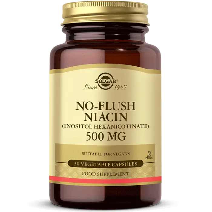 Solgar No Flush Niasin B3 Vitamini 500 mg 50 Kapsül kutu ve ambalaj