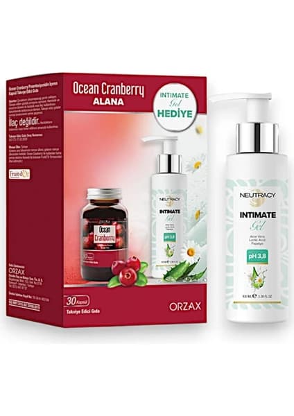 Orzax Ocean Cranberry 30 Kapsül Neut Intimate Jel Hediye kutu ve ambalaj