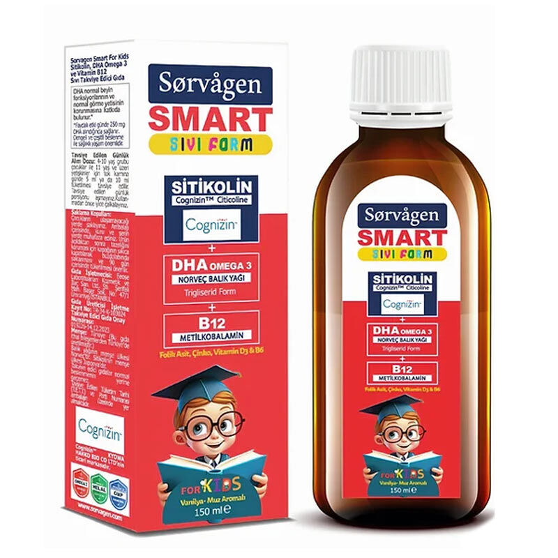 Sorvagen Smart For Kids Sıvı Sitikolin DHA Omega 3 B12 Vitamini 150 ml