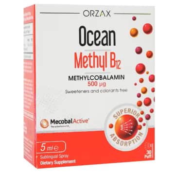OCEAN METHYL B12 500 MCG DİLALTI SPREY, B12 VİTAMİNİ (METİLKOBALAMİN) İÇEREN TAKVİYE EDİCİ GIDA 5ml şişe