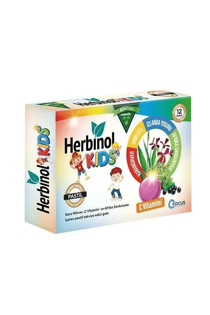 Herbinol Kids Pastil Böğürtlen Çilek Kara Mürver Takviyesi 12 Adet