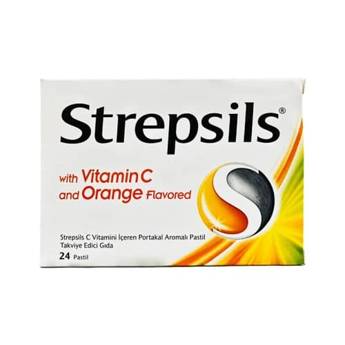 STREPSILS C VİTAMİNLİ PORTAKAL AROMALI PASTİL, C VİTAMİNİ İÇEREN PORTAKAL AROMALI TAKVİYE EDİCİ GIDA 24 pastil ürün görseli