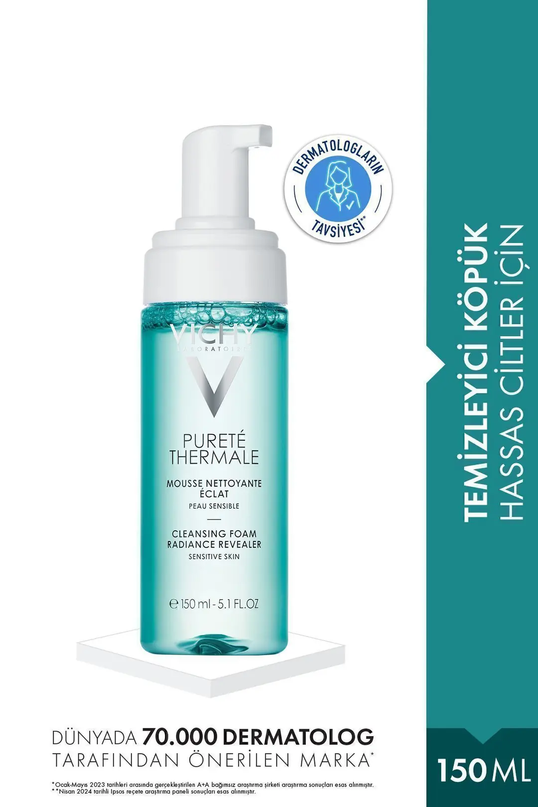 Vichy Purete Thermale Temizleyici Köpük 150 ml ürün ambalajı