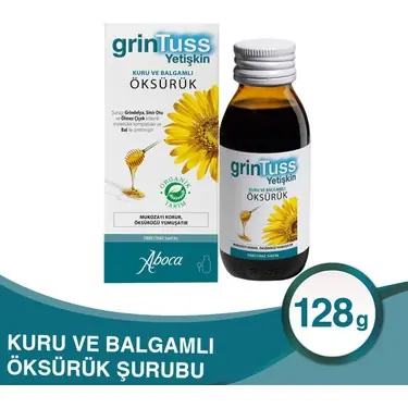Grintuss Yetişkin Öksürük Şurubu Bitkisel Formül 128 g kutu ve ambalaj