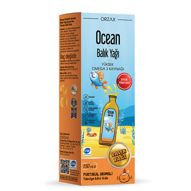 Orzax Ocean Portakal Aromalı Balık Yağı Şurubu Çocuklar İçin 150ml