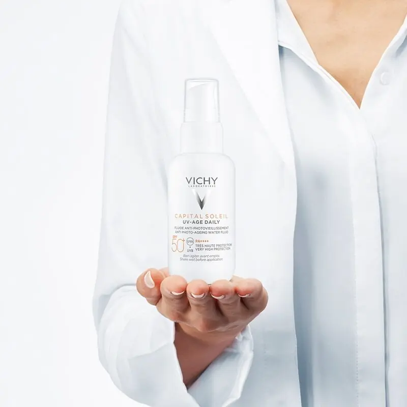 Vichy Capital Soleil UV Age Daily SPF50+ 40 ml doku ve uygulama görseli