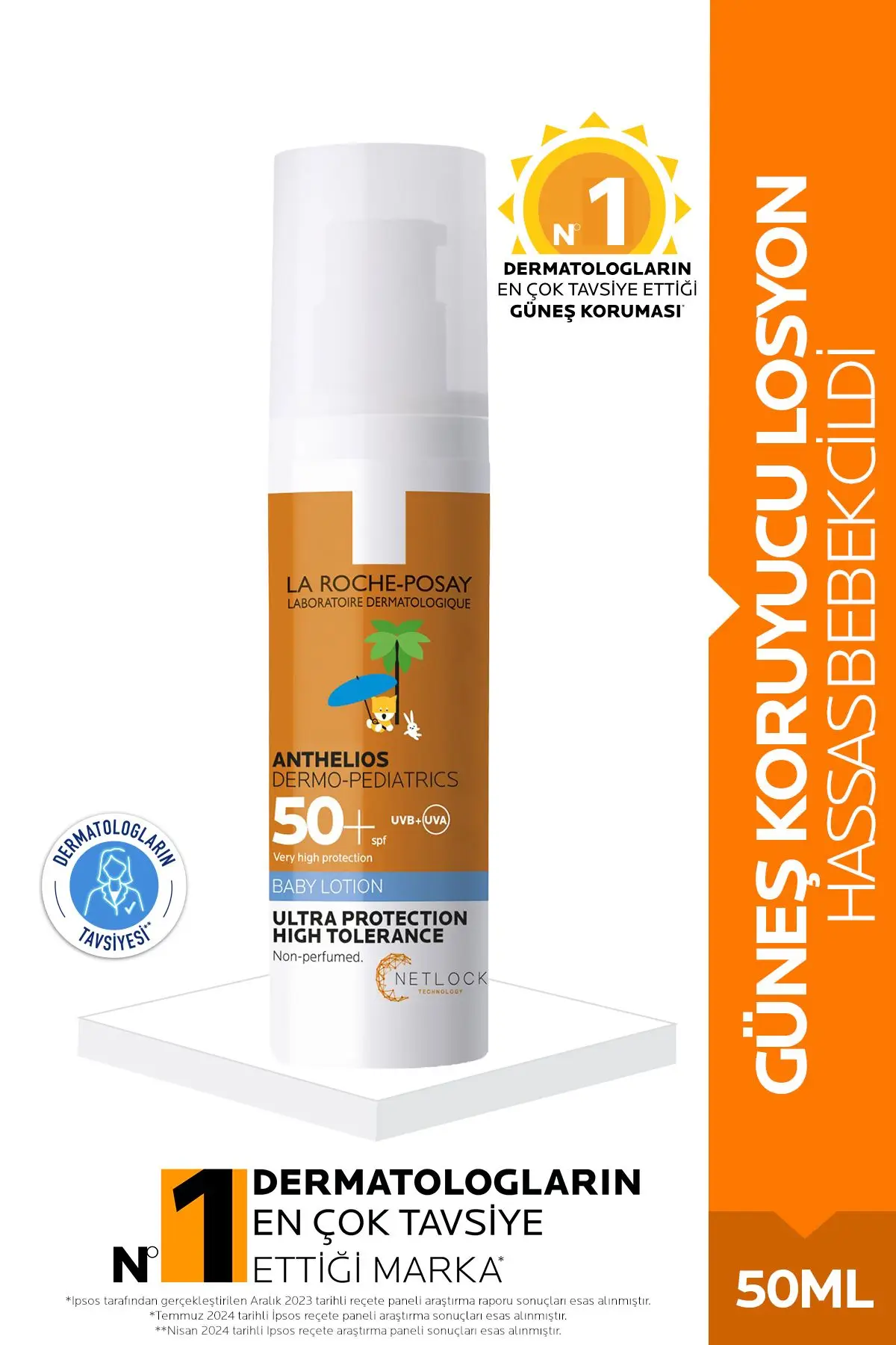 La Roche-Posay Anthelios Dermo-Pediatrics Bebek Güneş Losyonu SPF50+ 50 ml ürün ambalajı
