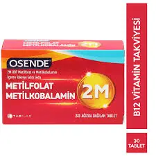 TAB İlaç Osende 2M Ağızda Dağılan Tablet Metilfolat Metilkobalamin Takviyesi 30 Tablet kutu ve ambalaj