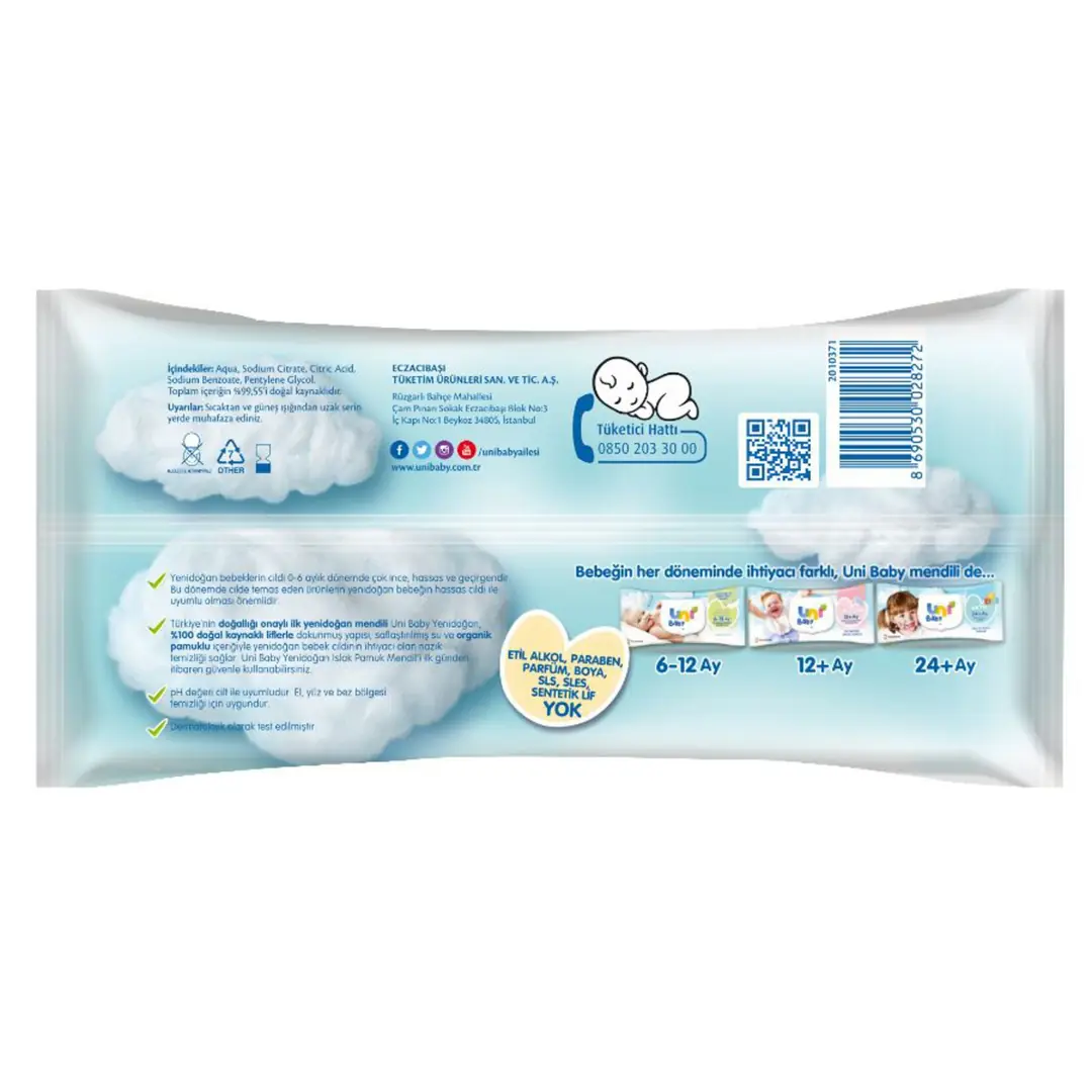 Uni Baby Islak Mendil Yenidoğan 40'lı içerik ve bileşen bilgileri