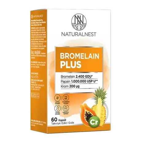 NaturalNest Bromelain Plus 60 Kapsül kutu ve ambalaj