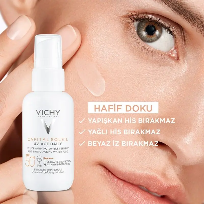 Vichy Capital Soleil UV Age Daily SPF50+ 40 ml cilt üzerinde kullanım