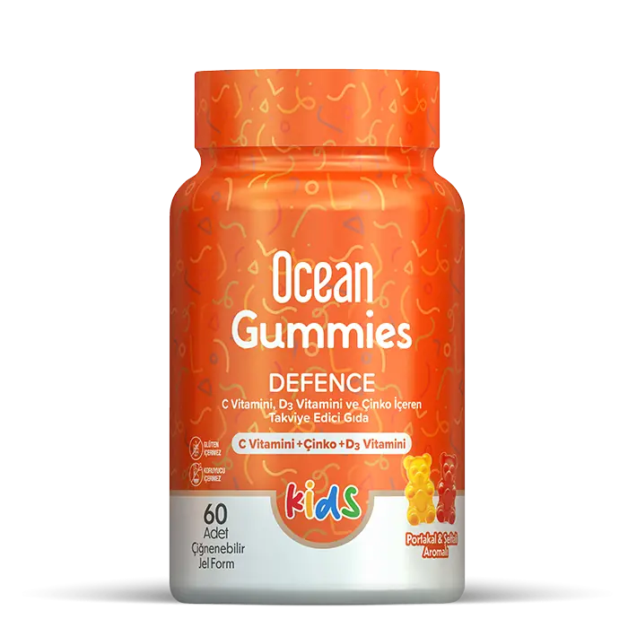 Orzax Ocean Gummies Defence Bağışıklık Vitaminleri 64 Adet kutu ve ambalaj