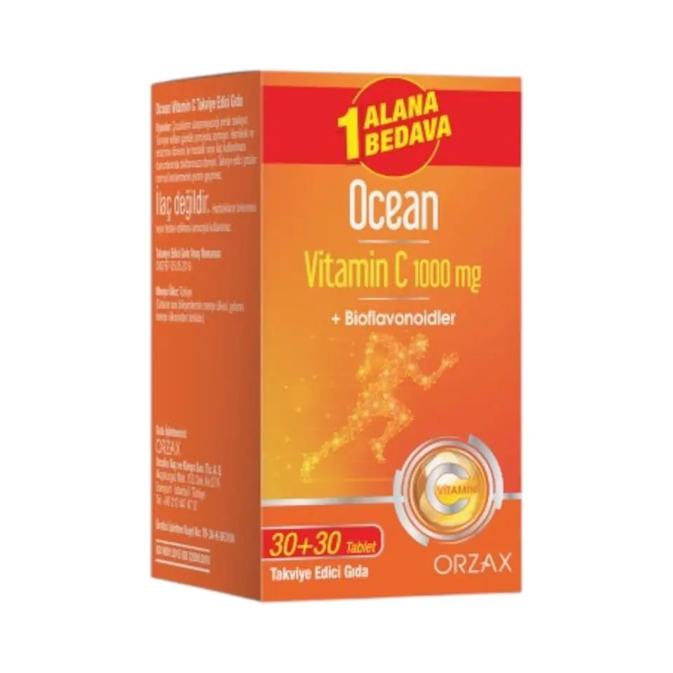 Orzax Ocean Vitamin C 1000 mg 60 Tablet 1 Alana 1 Bedava kutu ve ambalaj
