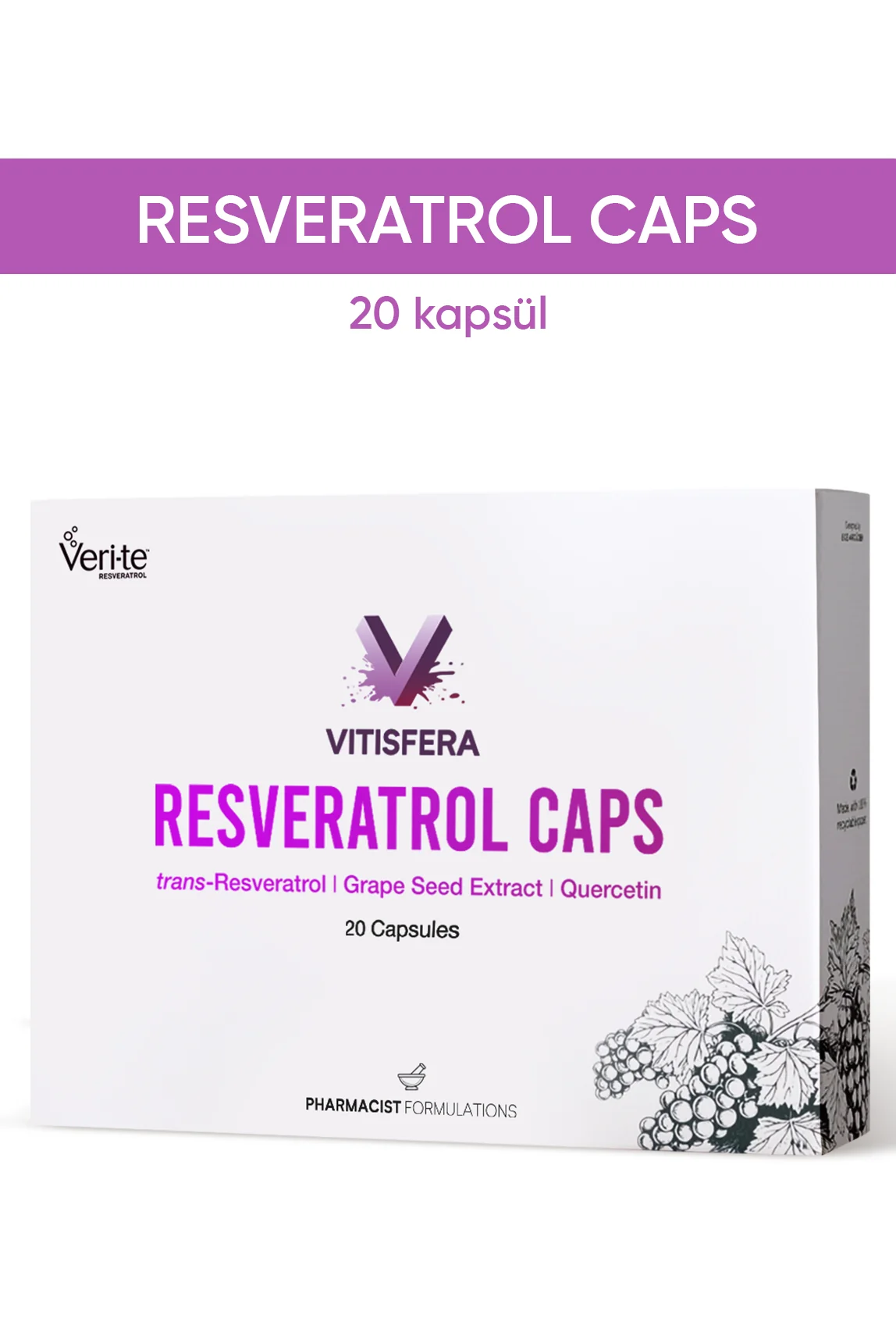 Vitisfera Resveratrol Caps Kapsül, Resveratrol, Üzüm Çekirdeği Ekstresi ve Kuersetin İçeren Takviye Edici Gida 20 Kapsül ürün görseli