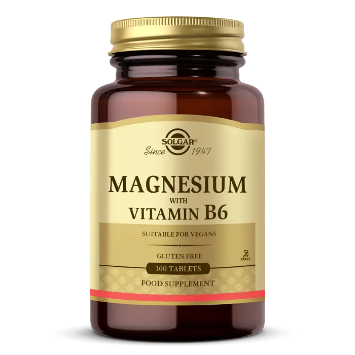 Solgar Magnezyum B6 Vitamini Sinir Kas Sağlığı 100 Tablet kutu ve ambalaj