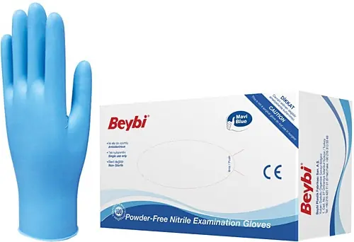 Beybi Eldiven Nitril Mavi Large 100'lü ürün ve ambalaj
