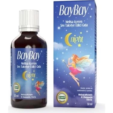 Baybay Night Oral Damla Melisa Ekstresi Sakinleştirici 50 ml kutu ve ambalaj