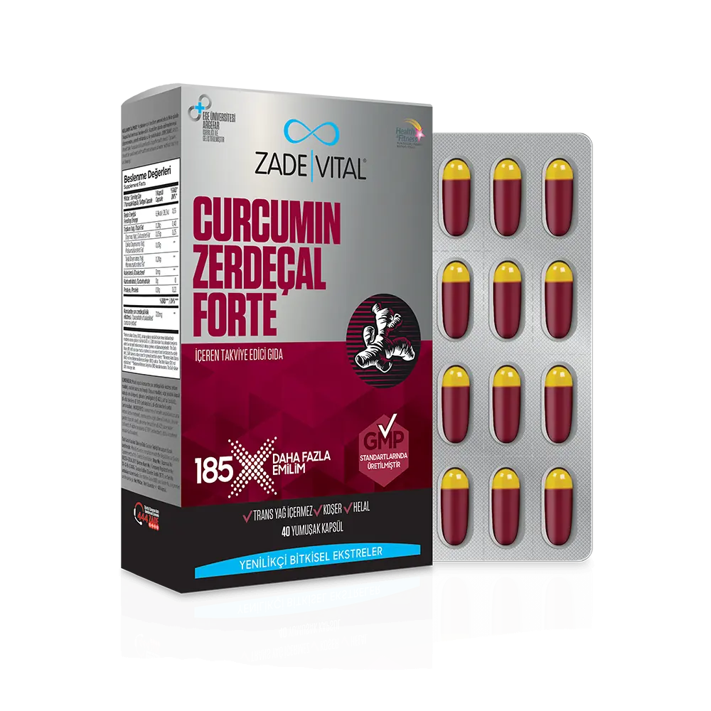 Zade Vital Curcumin Zerdeçal Forte Daily Yumuşak Kapsül 60 Kapsül kutu ve ambalaj