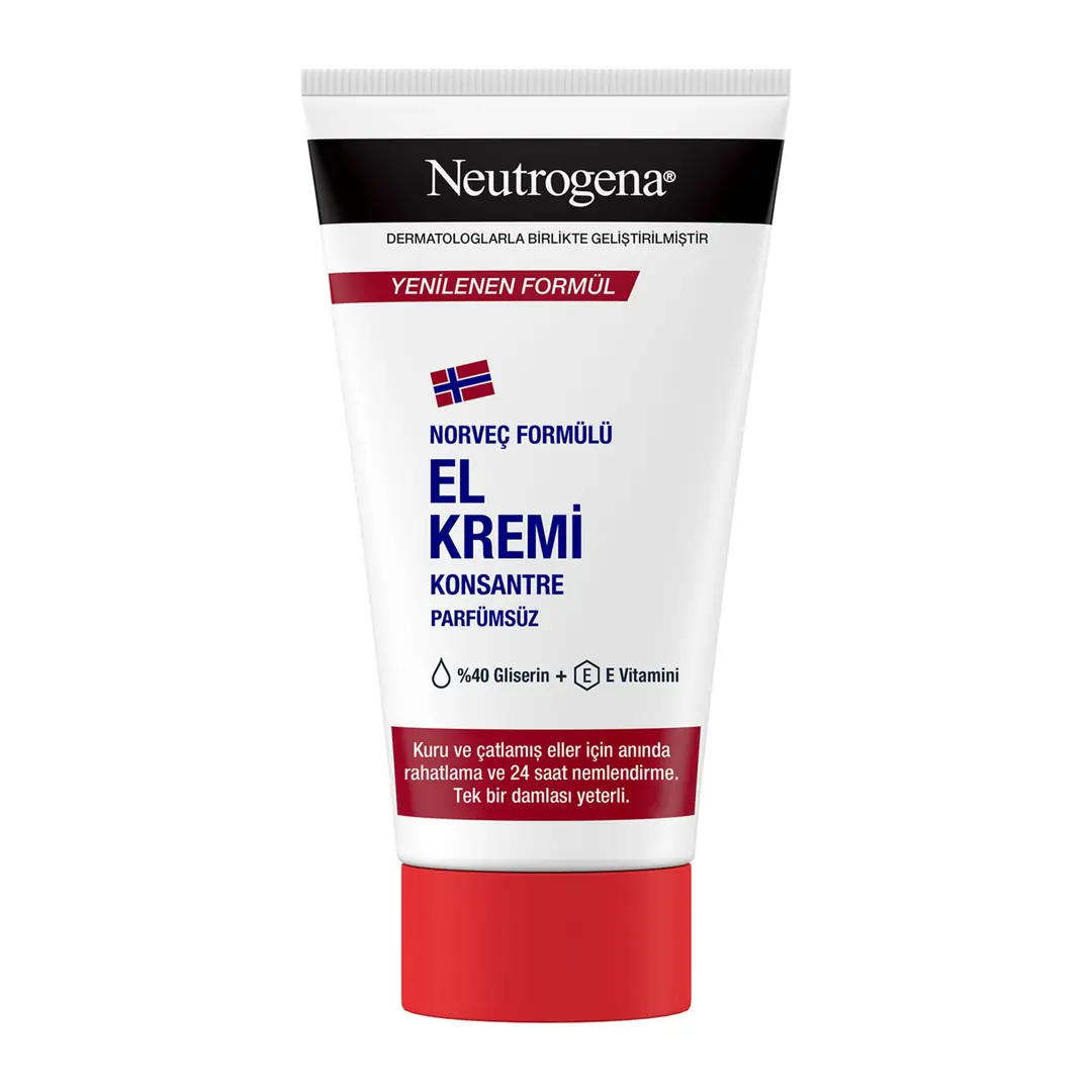 Neutrogena El Kremi Parfümsüz 75 ml doku ve uygulama görseli