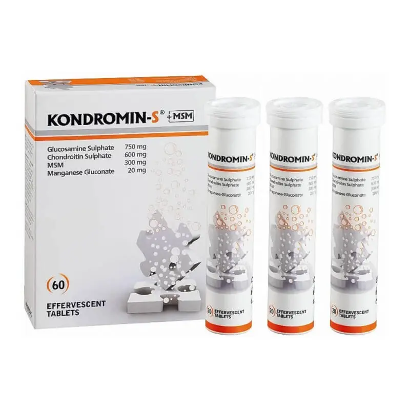 Assos Kondromin-S Efervesan Tablet Eklem Sağlığı Glukozamin Kondroitin MSM Takviyesi 60 Tablet kutu ve ambalaj